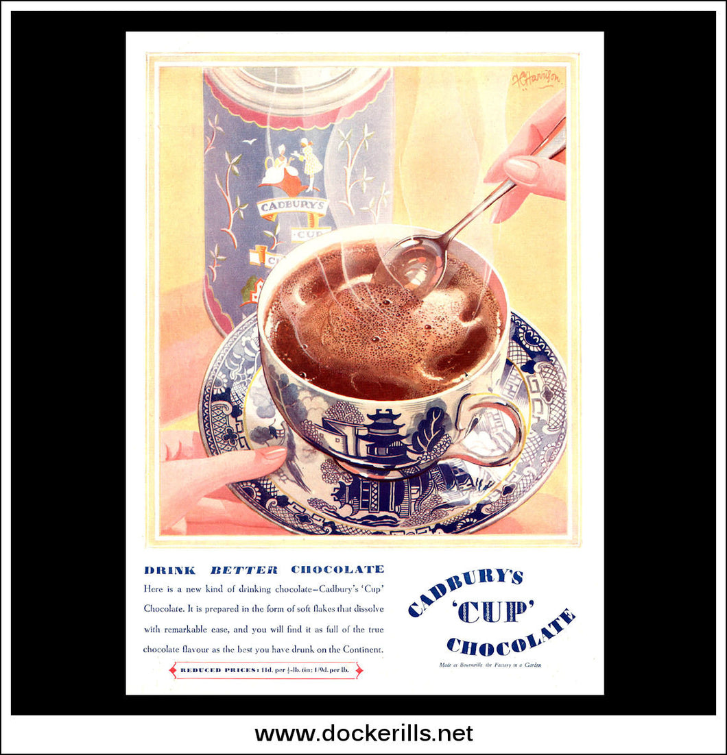 Cadbury's Cup Chocolate. Original Vintage Advert From December, 1930.