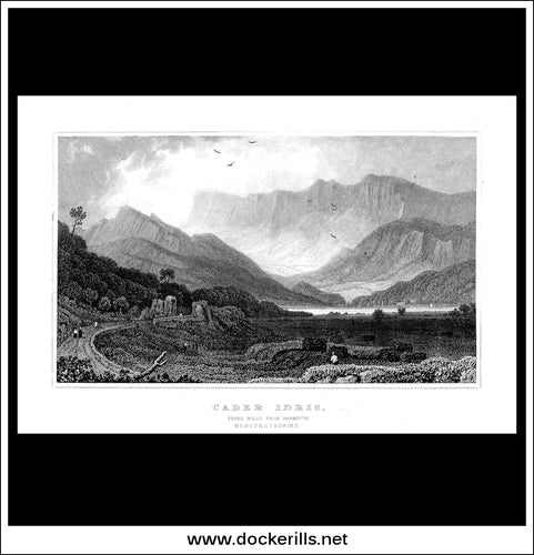 Antique Print Cader Idris, Three Miles From Barmouth, Merionethshire, Wales. Steel Engraving c. 1830.