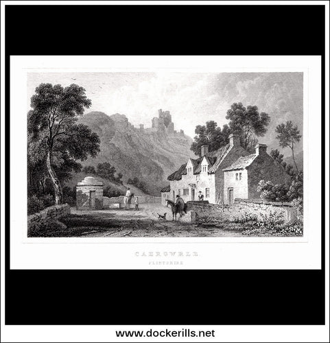 Caergwrle, Flintshire, Wales. Antique Print, Steel Engraving c. 1830.