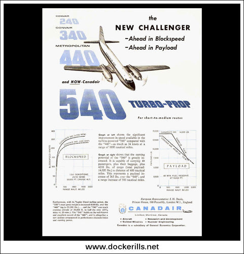 Canadair 540 Turbo Prop. Original Vintage Advert From 1960.