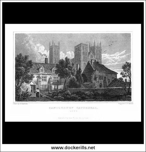 Canterbury Cathedral, Kent, England. Antique Print, Steel Engraving c. 1830.