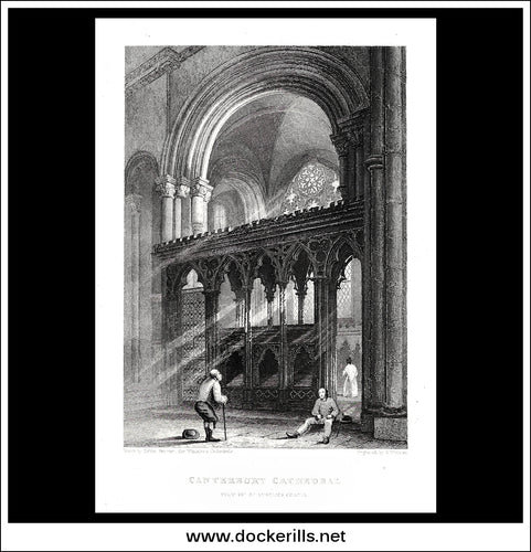 Canterbury Cathedral, View Of St. Anselm's Chapel, Kent, England. Antique Print, Steel Engraving c. 1840.