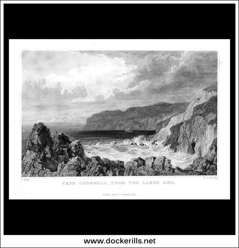 Antique Print Cape Cornwall, From The Land's End, Cornwall, England. Steel Engraving c. 1830.