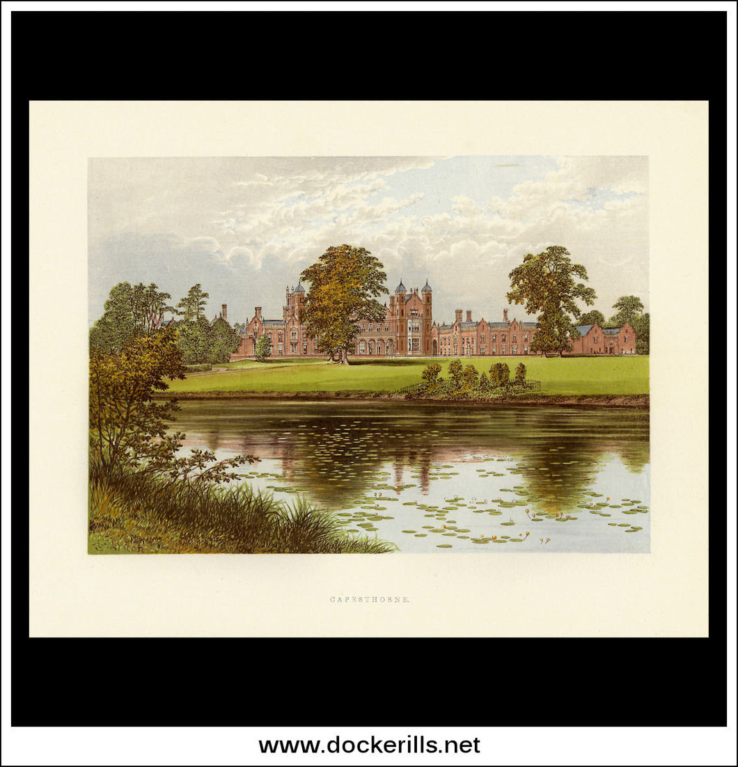 Capesthorne, Near Chelford, Cheshire, England. Antique Print, Chromoxylograph 1880.