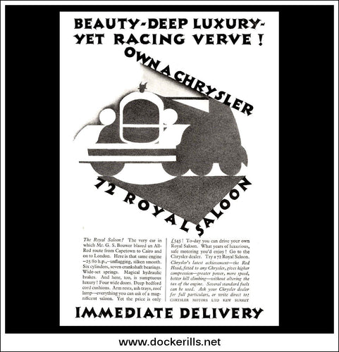 Chrysler 72 Royal Saloon. Original Vintage Advert From June 27th 1928.