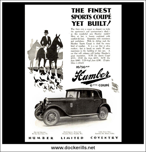 Humber 16/50 h.p. 6 Cylinder Coupe. Original Vintage Advert From March 6th, 1929.