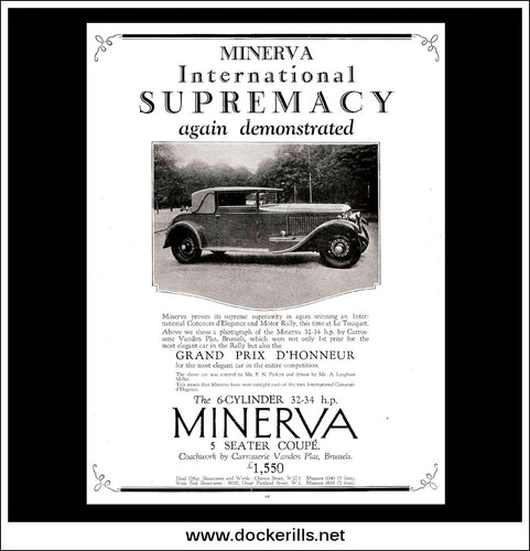 Minerva 32.34 h.p. Original Vintage Advert From September 12th, 1928.