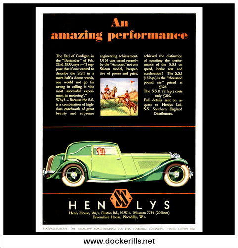 Henlys S.S.1. Original Vintage Advert From March 15th, 1933.