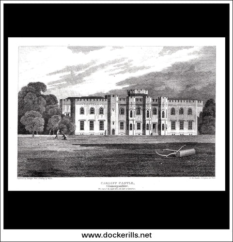 Cardiff Castle, Glamorganshire, England. Antique Print, Copper Plate Engraving 1812.
