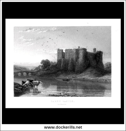 Carew Castle, Near Pembroke, Pembrokeshire, Wales. Antique Print, Steel Engraving c. 1830.
