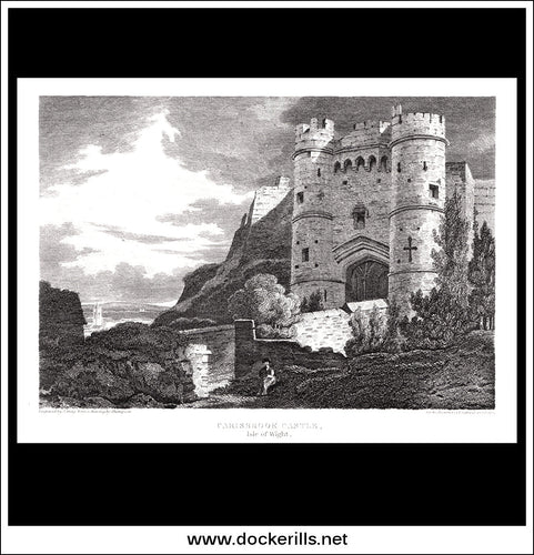 Carisbrook Castle, Hampshire, England. Antique Print, Copper Plate Engraving 1812.