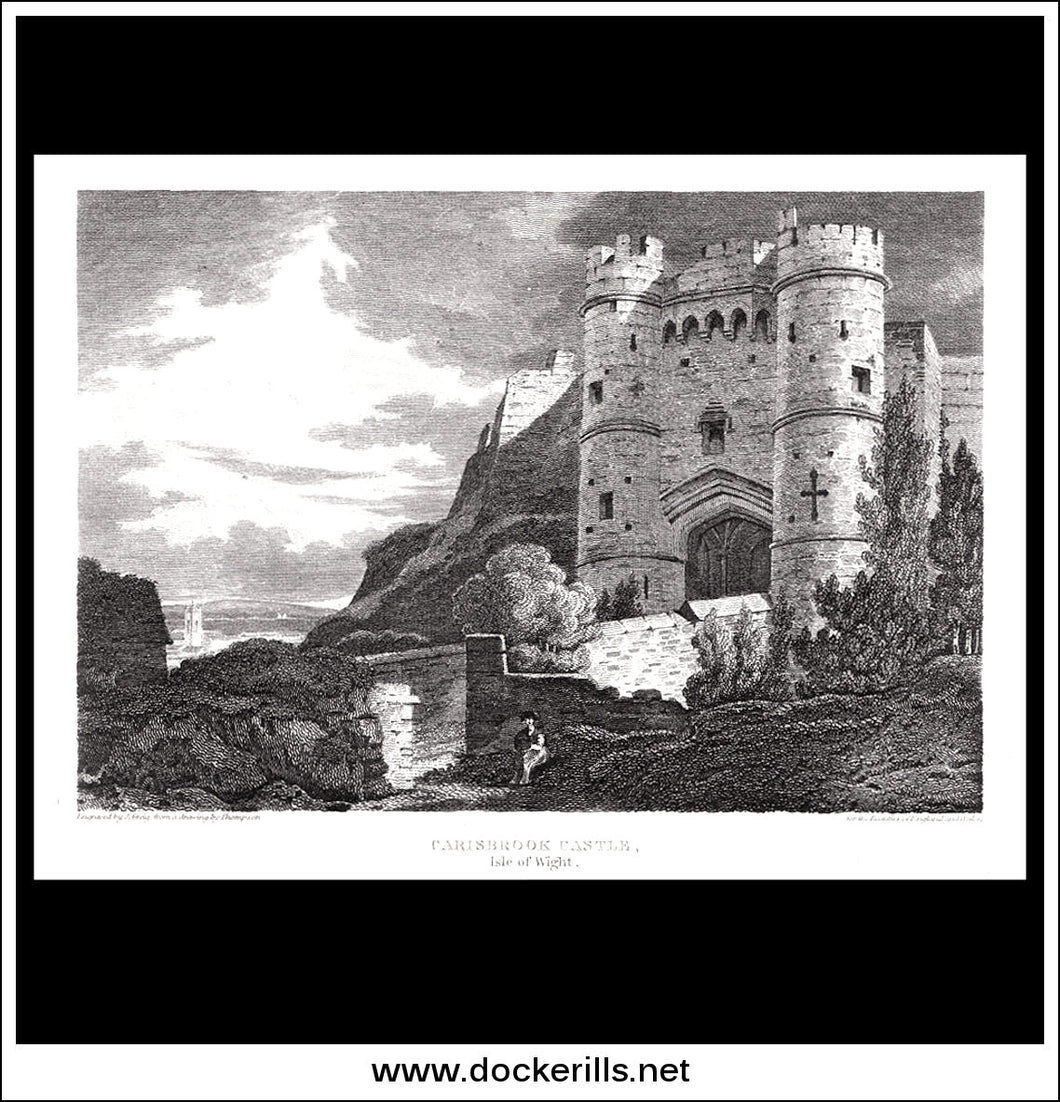 Carisbrook Castle, Hampshire, England. Antique Print, Copper Plate Engraving 1812.