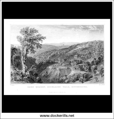 Carn Quarry, Brickleigh,  Devonshire, England. Antique Print, Steel Engraving 1831.
