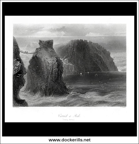 Carrick A Rede, Co. Antrim, Northern Ireland. Antique Print, Steel Engraving c. 1840.