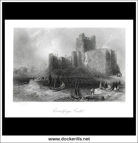 Carrickfergus Castle, Co. Antrim, Northern Ireland. Antique Print, Steel Engraving c. 1840.