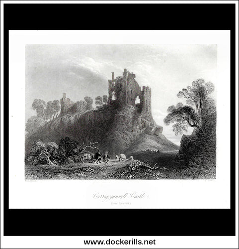Carrigogunnell Castle (Near Limerick), Co. Limerick, Ireland. Antique Print, Steel Engraving c. 1840.