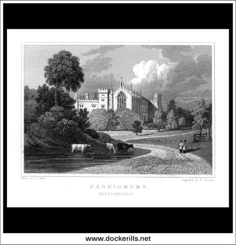 Cashiobury, Hertfordshire, England. Antique Print, Steel Engraving c. 1830.