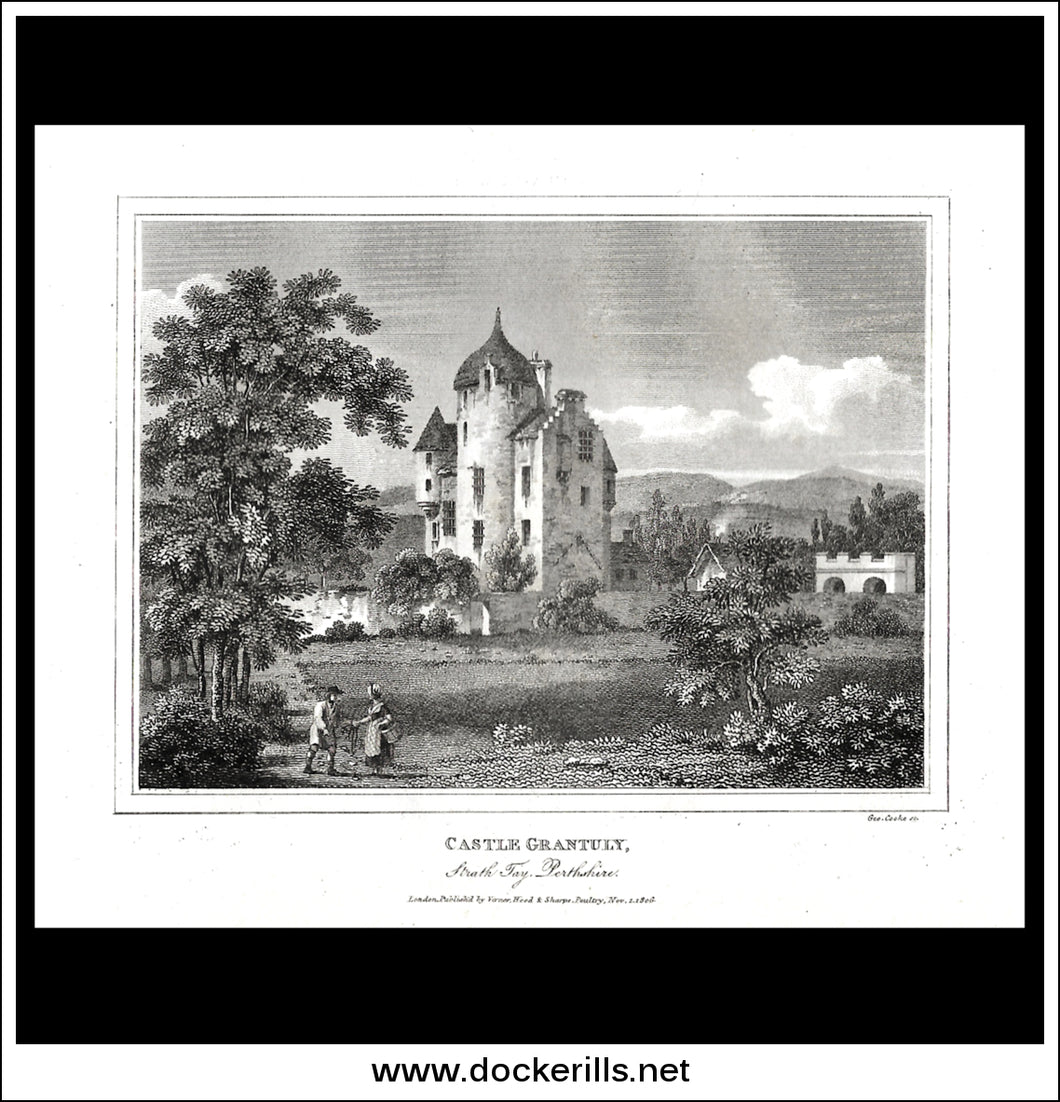 Castle Grantuly, Perthshire, Scotland. Antique Print, Copper Plate Engraving 1806.
