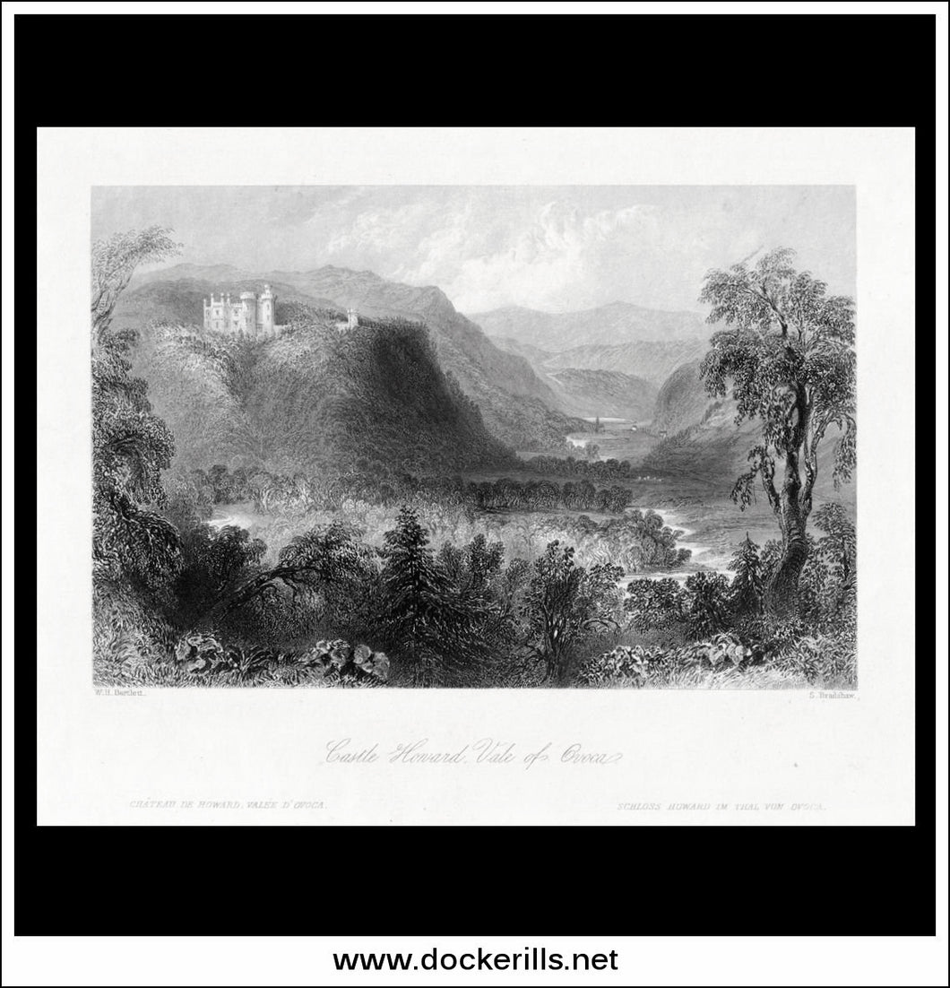 Castle Howard, Vale Of Avoca, Co. Wicklow, Ireland. Antique Print, Steel Engraving 1840.