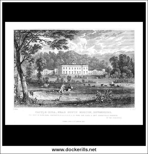 Castle-Hill, Near South Molton, Devonshire, England. Antique Print, Steel Engraving 1832.