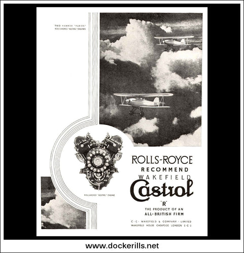 Rolls Royce Kestrel Engine, Castrol, Hawker Fury. Original Vintage Advert From May 1st, 1934.