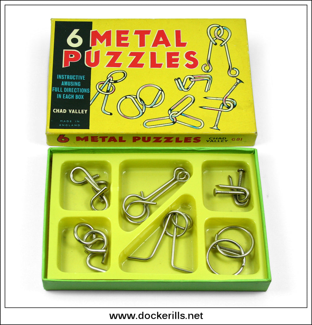 6 Metal Puzzles, Chad Valley, England. Six Metal Wire Puzzles In Original Box. G81.