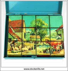 Chad Valley Picture Blocks / Alphabet Blocks, Vintage Tin Plate Toy, Chad Valley U.K. 5.