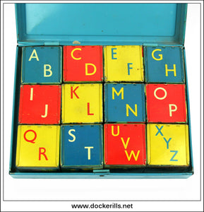 Chad Valley Picture Blocks / Alphabet Blocks, Vintage Tin Plate Toy, Chad Valley U.K. 7.