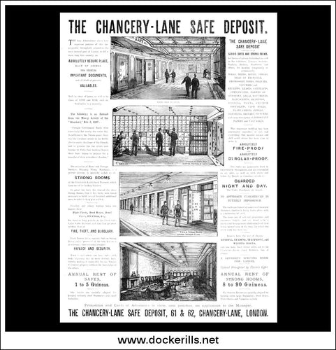 The Chancery-Lane Safe Deposit. Original Vintage Advert From February 12th, 1887.