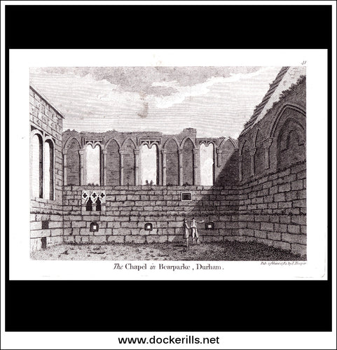 The Chapel In Bearparke, Durham, England. Antique Print, Copper Plate Engraving 1784.