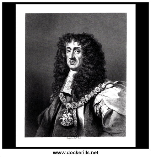 King Charles II, England. Antique Print, Steel Engraving 1850.