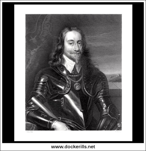 King Charles I, England. Antique Print, Steel Engraving c. 1880.