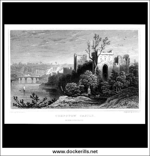 Chepstow Castle, Monmouthshire, Wales. Antique Print, Steel Engraving c. 1830.