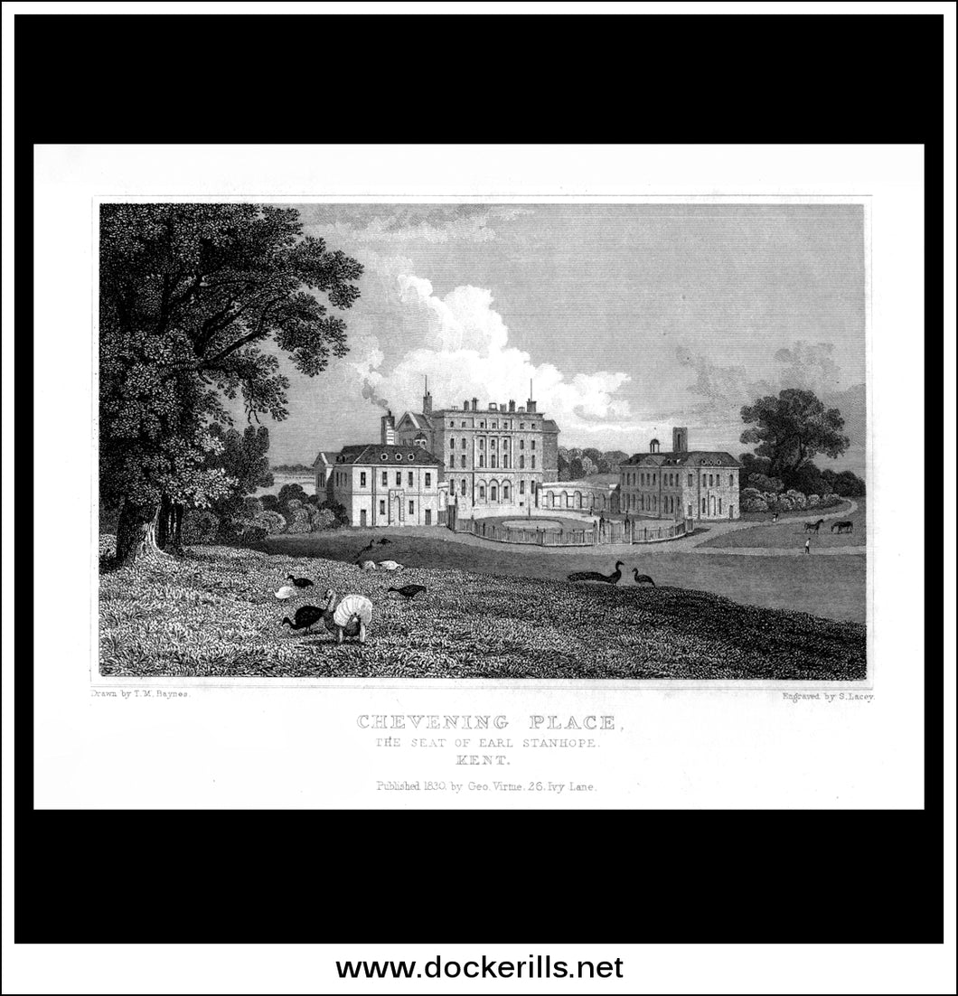 Chevening Place, Kent, England. Antique Print, Steel Engraving 1830.