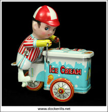 Ice Cream Vendor MS 405. Vintage Tin Plate Clockwork Toy, China 1.