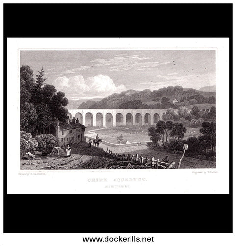 Chirk Aqueduct, Denbighshire, Wales. Antique Print, Steel Engraving 1831.