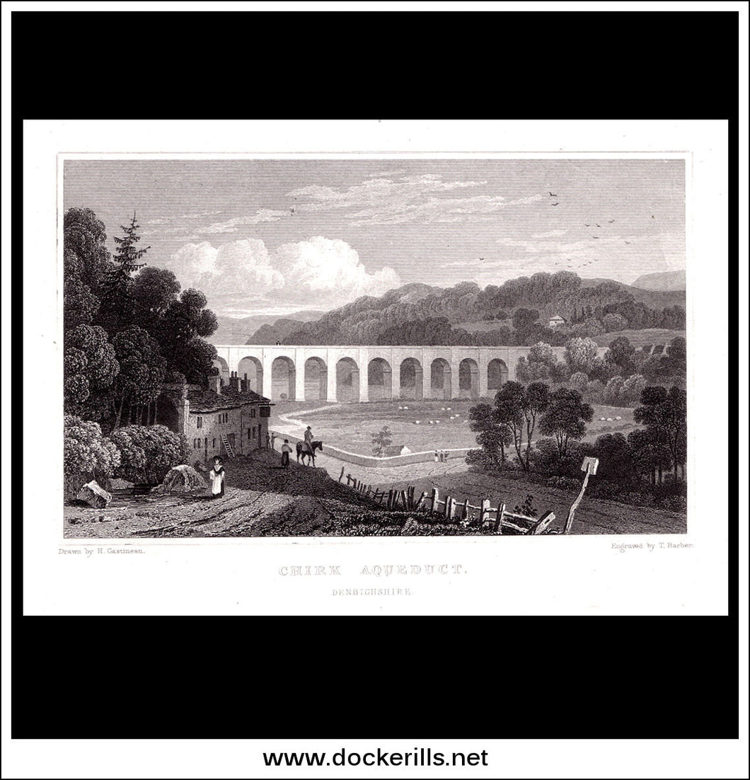 Chirk Aqueduct, Denbighshire, Wales. Antique Print, Steel Engraving 1831.