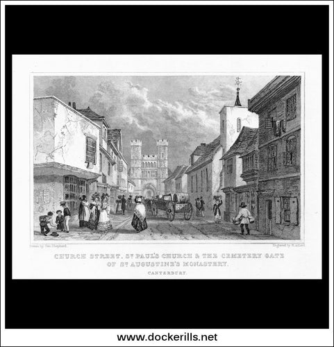 Church Street, Canterbury, Kent, England. Antique Print, Steel Engraving 1831.