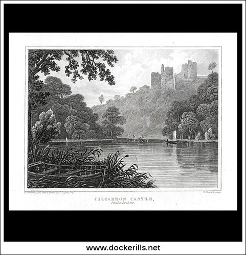 Cilgarron Castle, Pembrokeshire, Wales. Antique Print, Steel Engraving c. 1840.