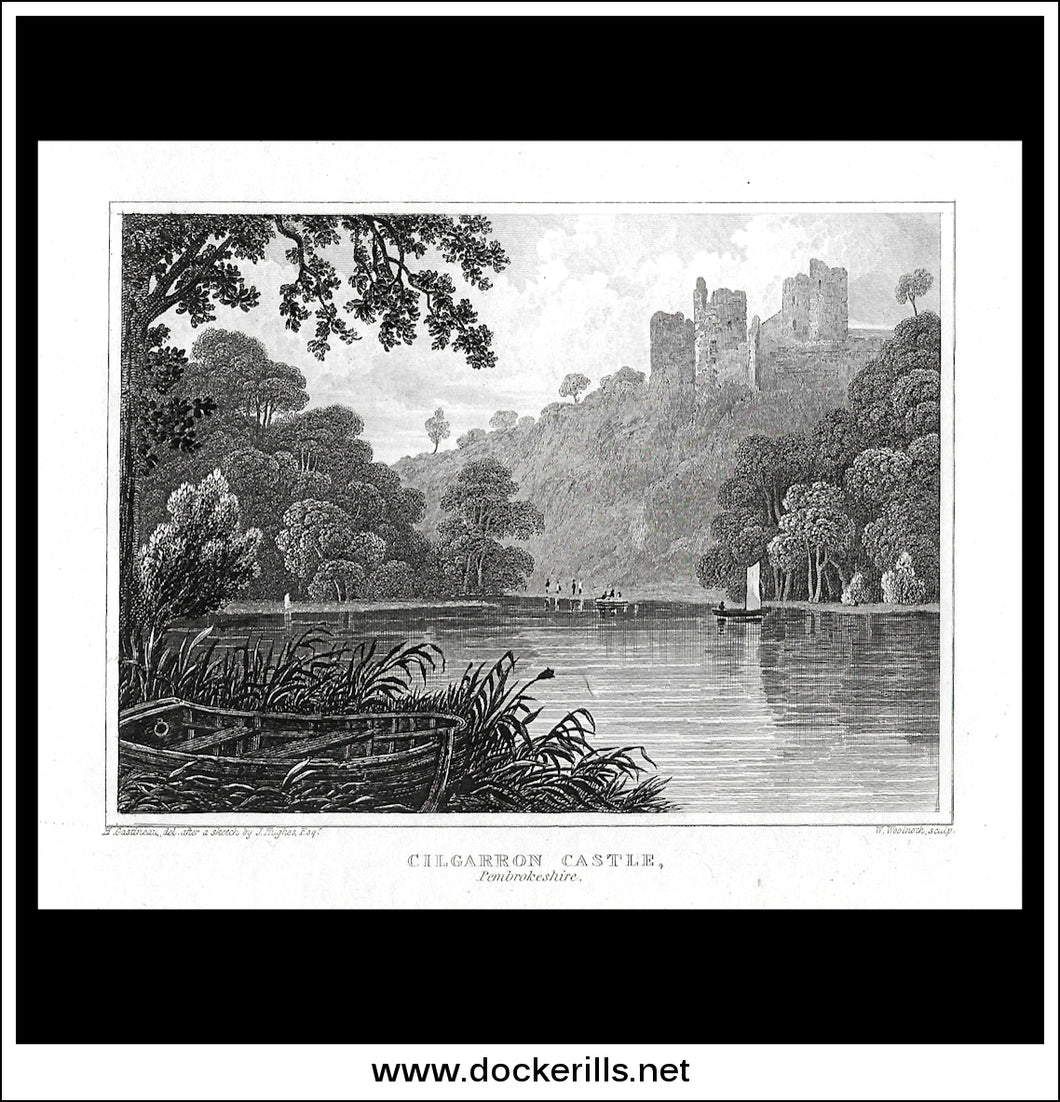 Cilgarron Castle, Pembrokeshire, Wales. Antique Print, Steel Engraving c. 1840.