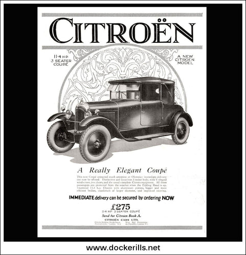 Citroen 11.4 H.P. 3 Seater Coupe. Original Vintage Advert From February 3rd 1926.