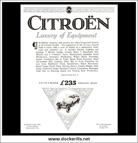 Citroen 11.4 h.p. 4 Seater. Original Vintage Advert From July 25th 1924.