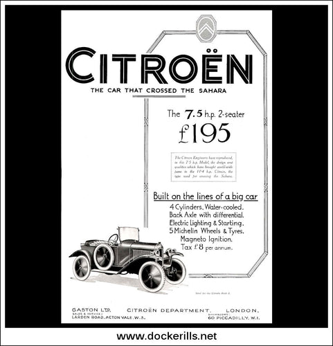 Citroen 7.5 H.P. 2 Seater. Original Vintage Advert From July 14th 1923.
