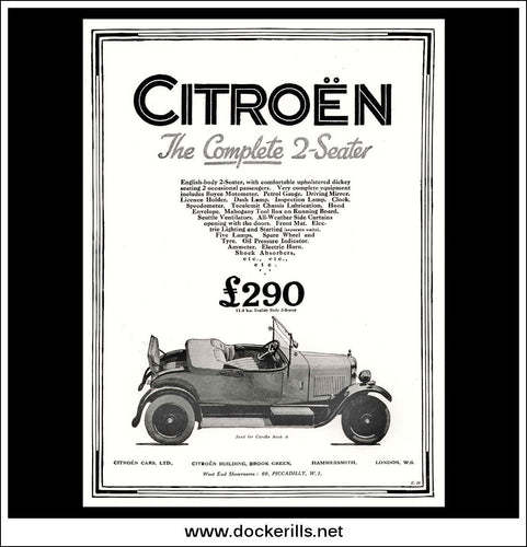 Citroen 11.4 h.p. English-Body 2 Seater. Original Vintage Advert From May 21st 1924.