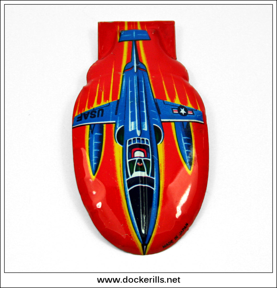 Clicker Toy (Fighter Plane Design). Vintage Novelty Tin Plate Toy. Japan.