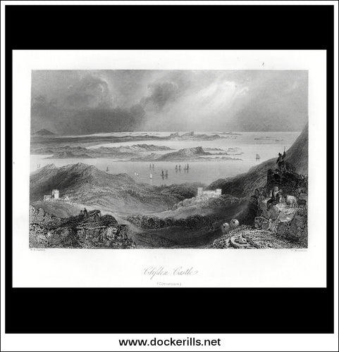 Clifton Castle, Connemara, Co. Galway, Ireland. Antique Print, Steel Engraving c. 1840.