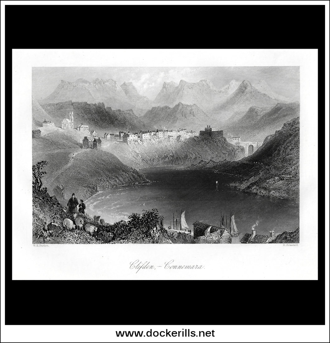 Clifton, Co. Galway, Ireland. Antique Print, Steel Engraving c. 1840.