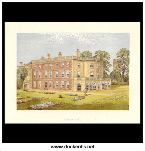 Clifton Hall, Near Nottingham, Nottinghamshire, England. Antique Print, Chromoxylograph 1880.