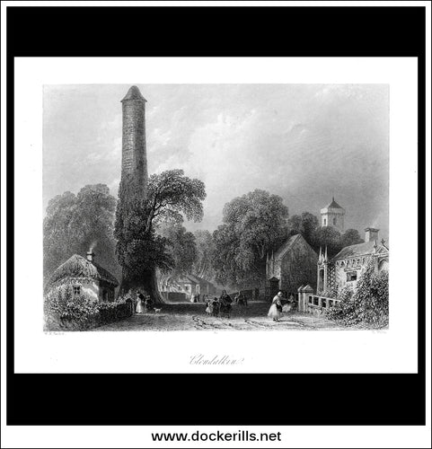 Clondalkin, Co. Dublin, Ireland. Antique Print, Steel Engraving c. 1840.