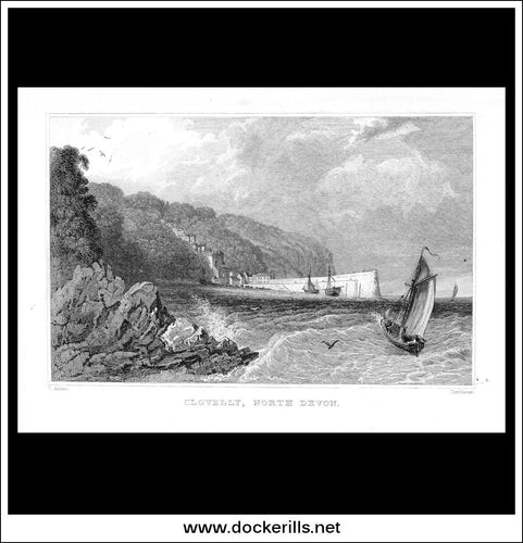Clovelly, Devonshire, England. Antique Print, Steel Engraving c. 1830.